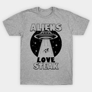 Funny Retro Vintage Alien UFO Steak Cow Abduction Meme T-Shirt